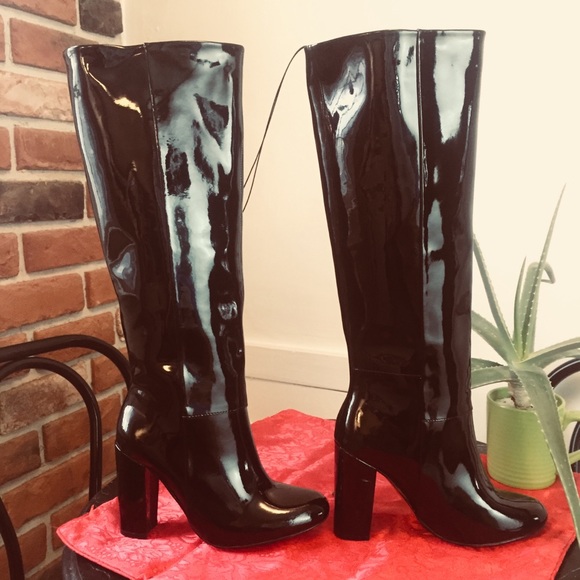 Joe Fresh Shoes Joe Fresh Patent Leather Stovepipe Black Heel Boot